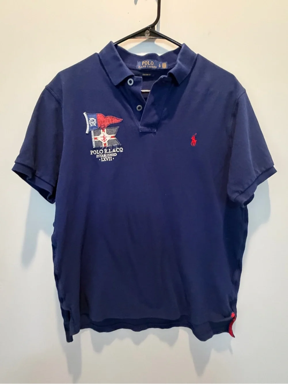Vintage Ralph Lauren Shirt Mens M/L Navy Yacht Club Sailing Nautical Polo